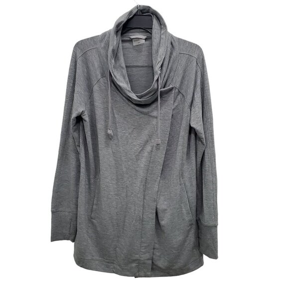 Shambhala Women's Gray Spacedye‎ Jersey Knit Asymmetrical Wrap Cowl Cardigan M - Picture 1 of 9